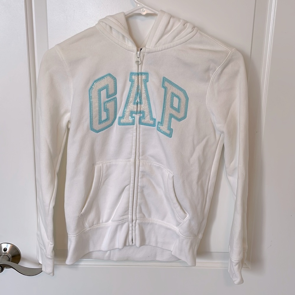 Gap kids, size large, white zip up sweatshirt